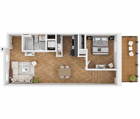 Floor plan for 1 bed, 1 bath, 712 sqft